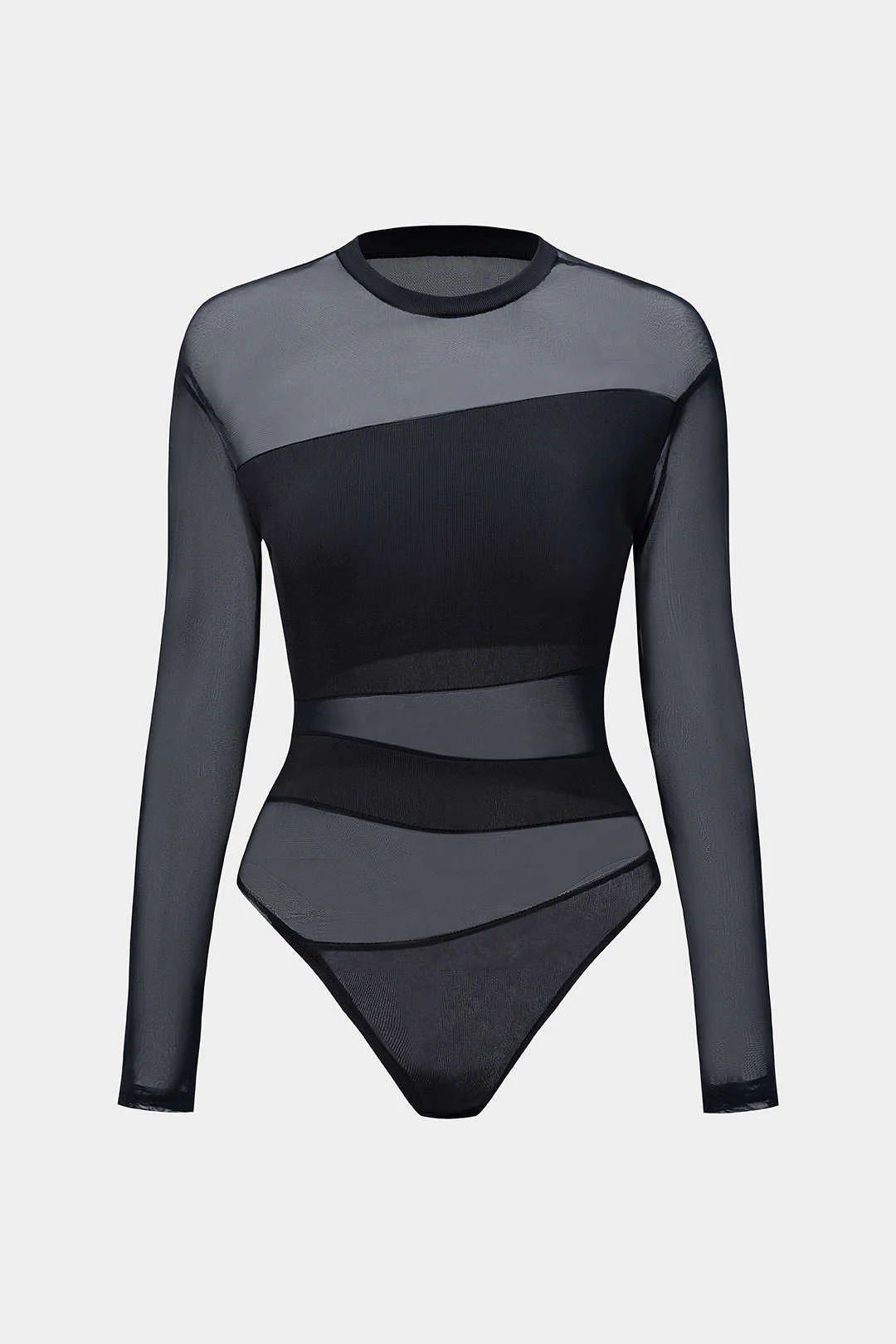 Sheer Mesh Cut Out Long Sleeve Bodysuit