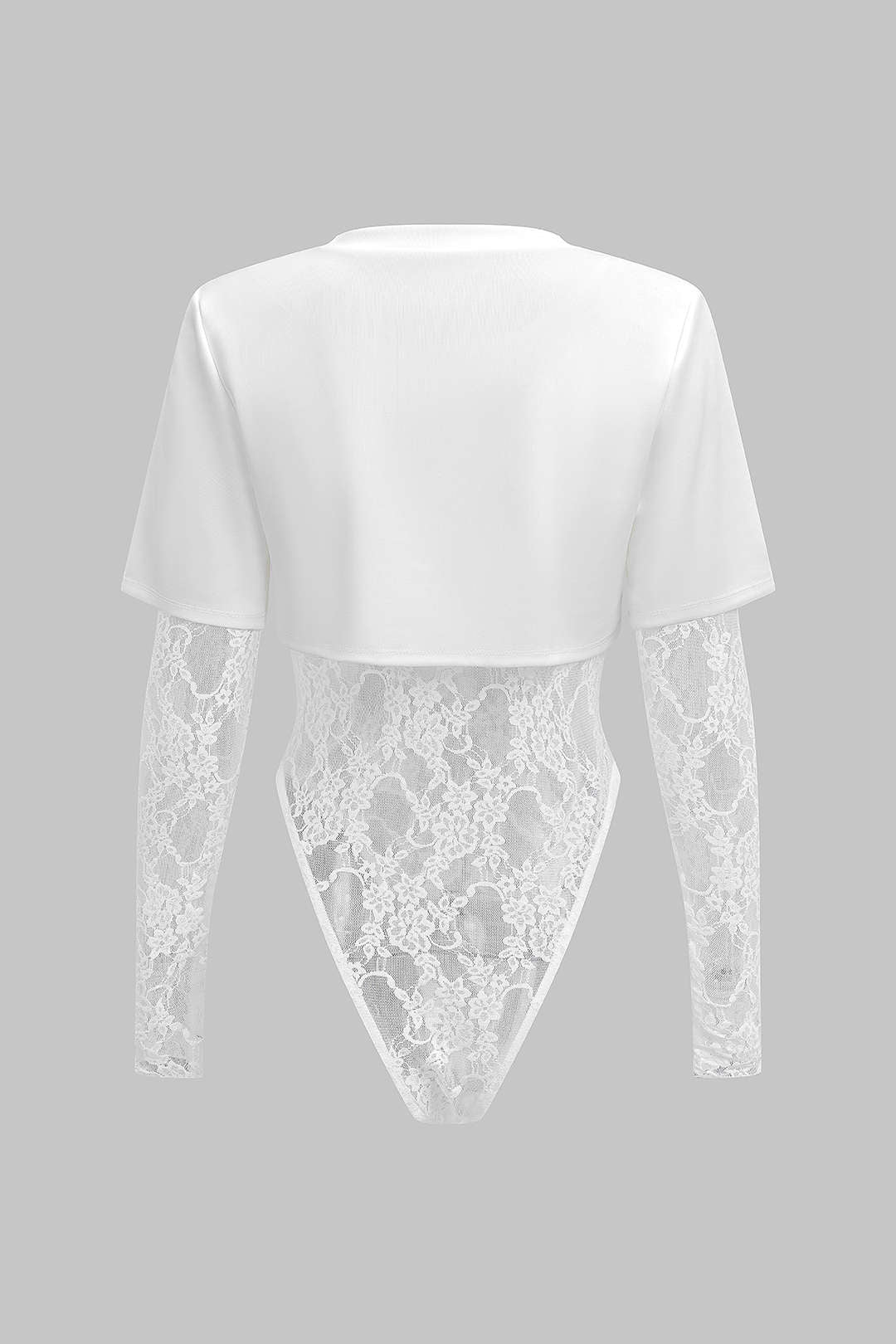 Lace Patchwork Round Neck Long Sleeve Bodysuit - Image 2