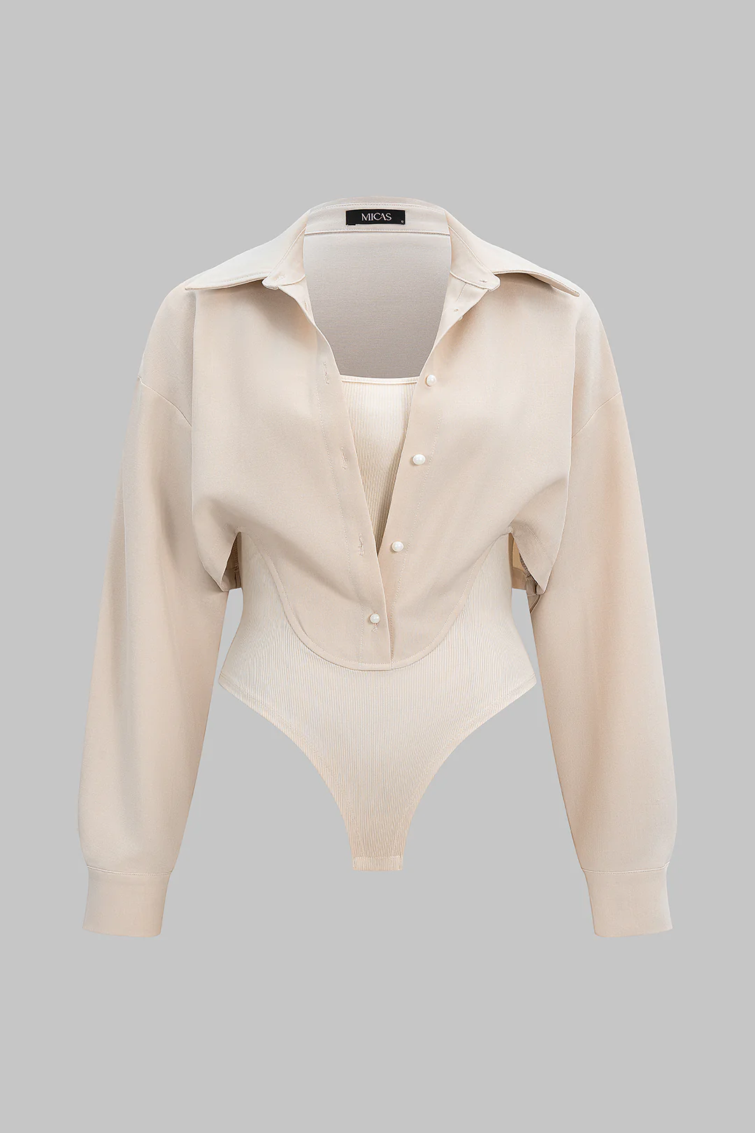Plus Size Patchwork Button Long Sleeve Bodysuit