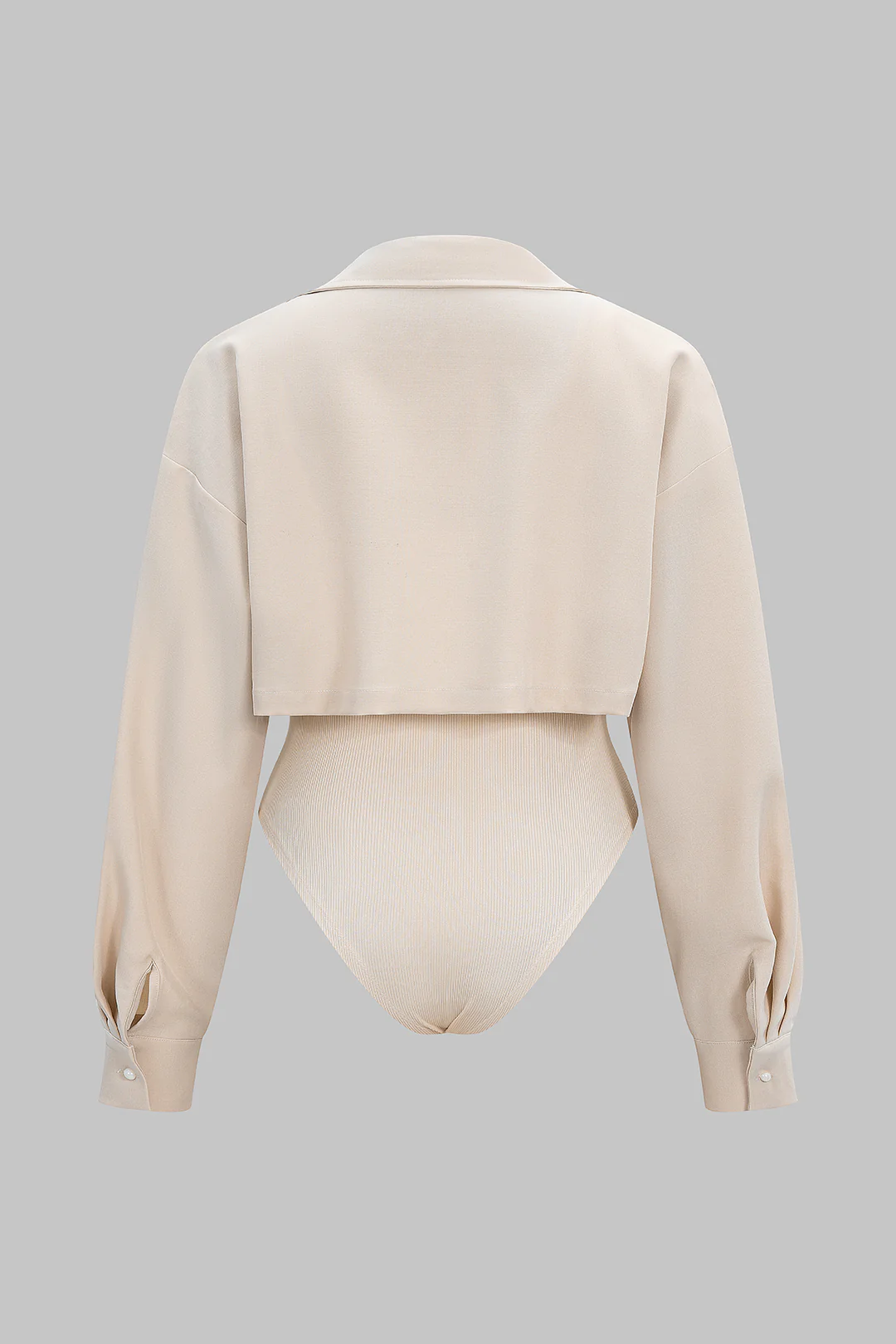 Plus Size Patchwork Button Long Sleeve Bodysuit - Image 2