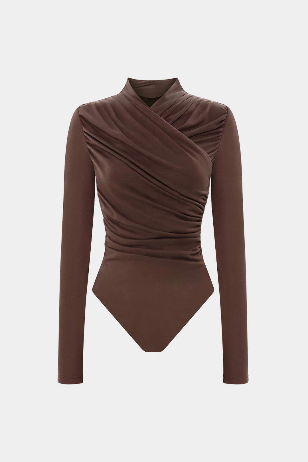Ruched Crossed Asymmetrical Long Sleeve Bodysuit