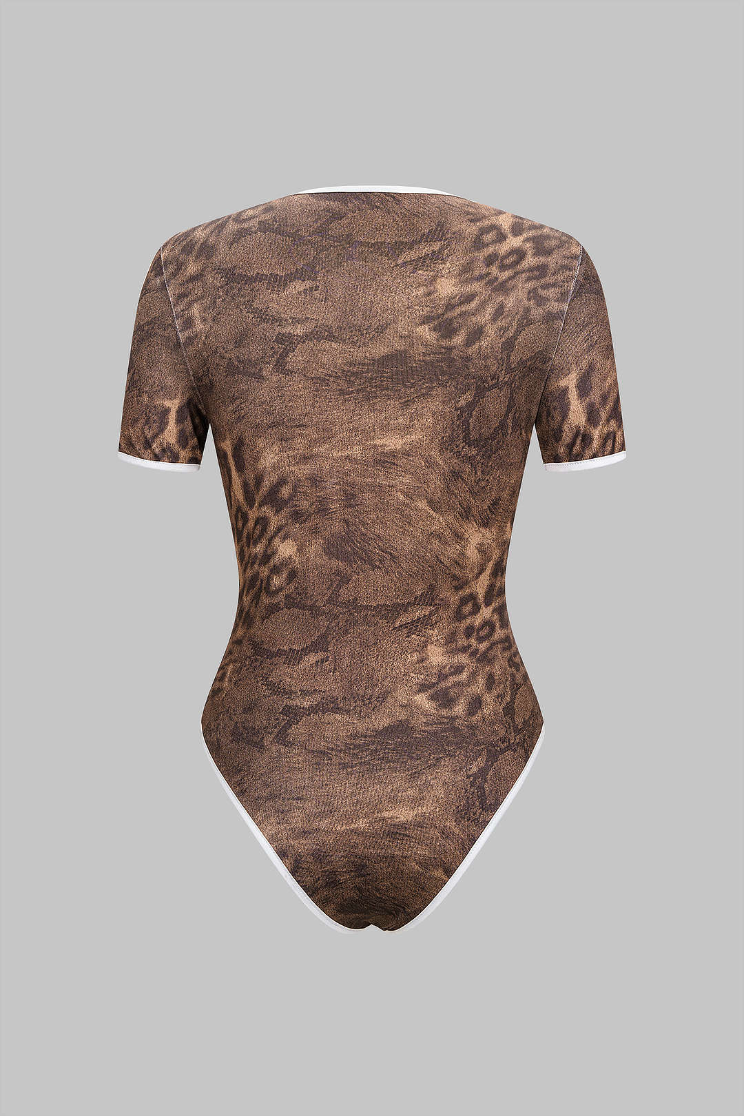 Leopard Stripes Print Round Neck Short Sleeve Bodysuit - Image 2