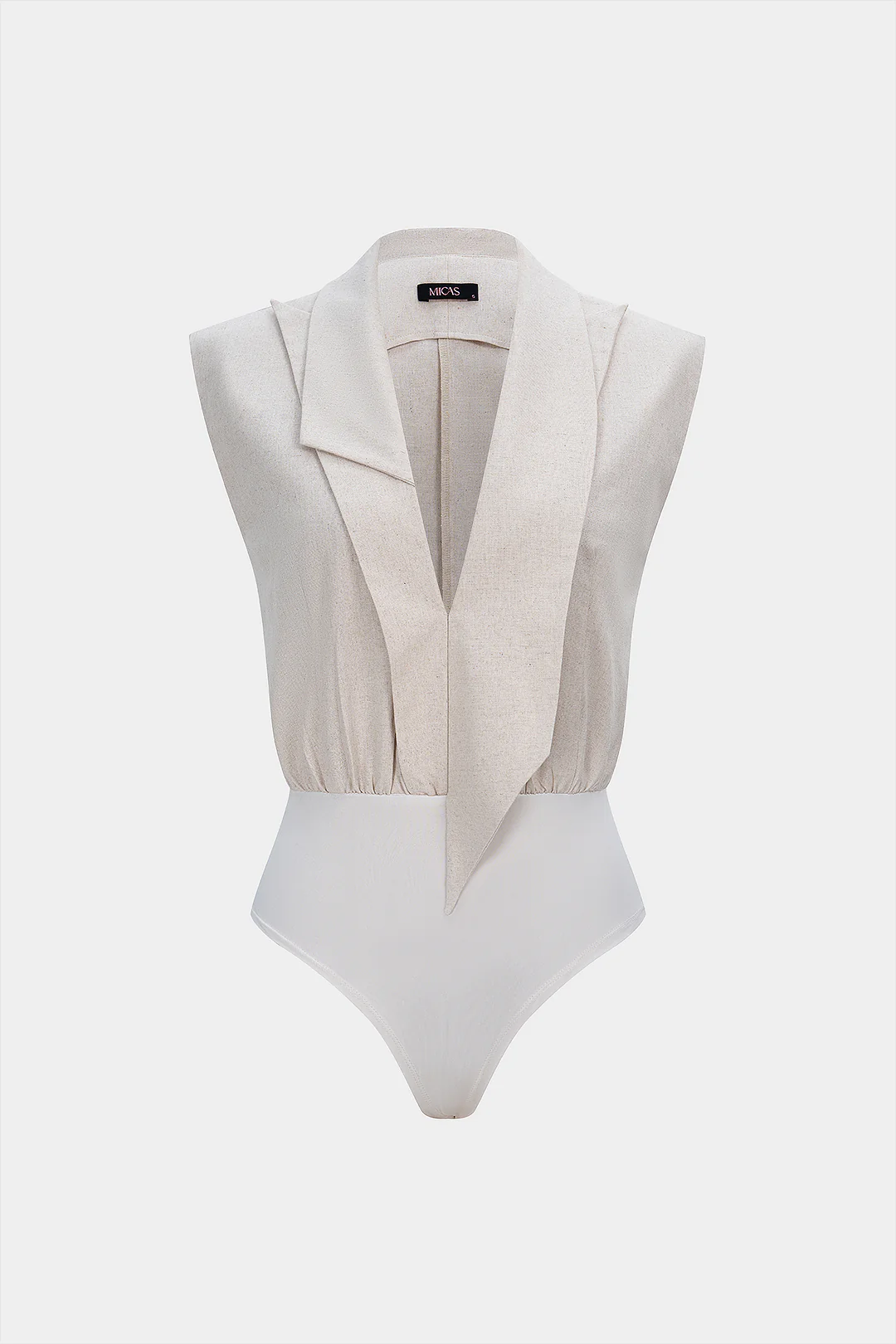 Linen Asymmetrical Notched Lapel Sleeveless Bodysuit