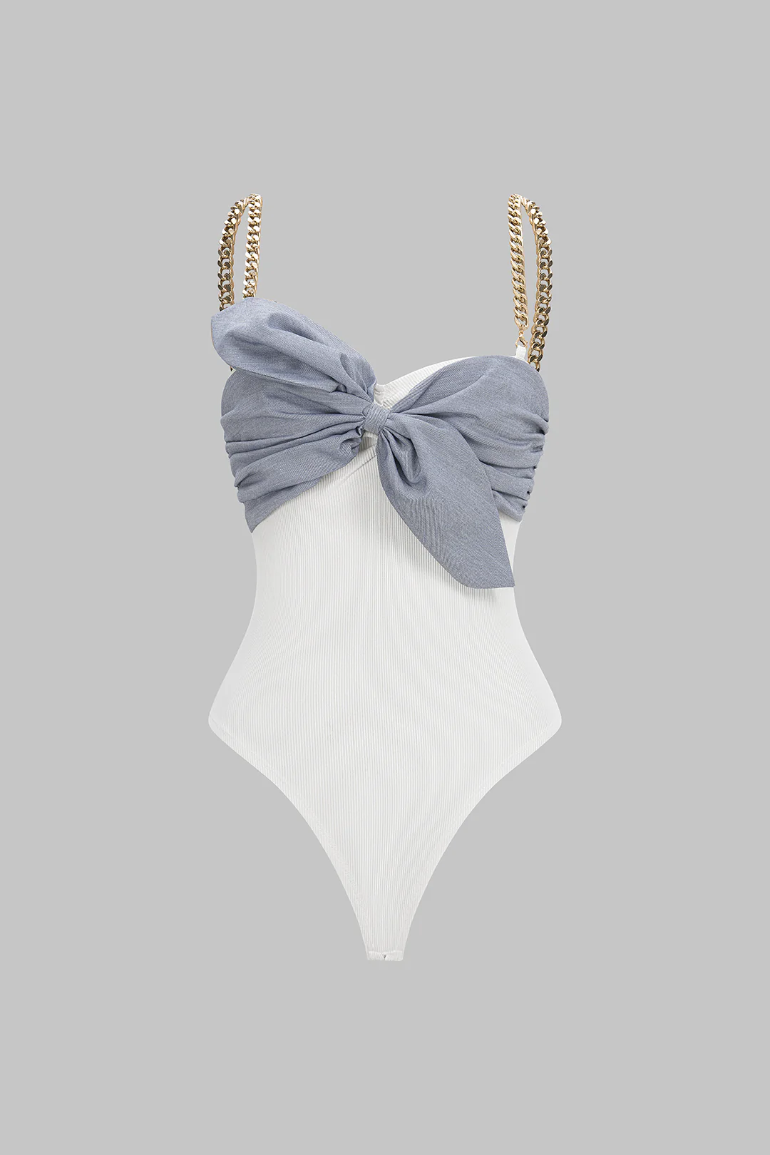 Patchwork Metallic Chain Knot Sleeveless Bodysuit - Image 6