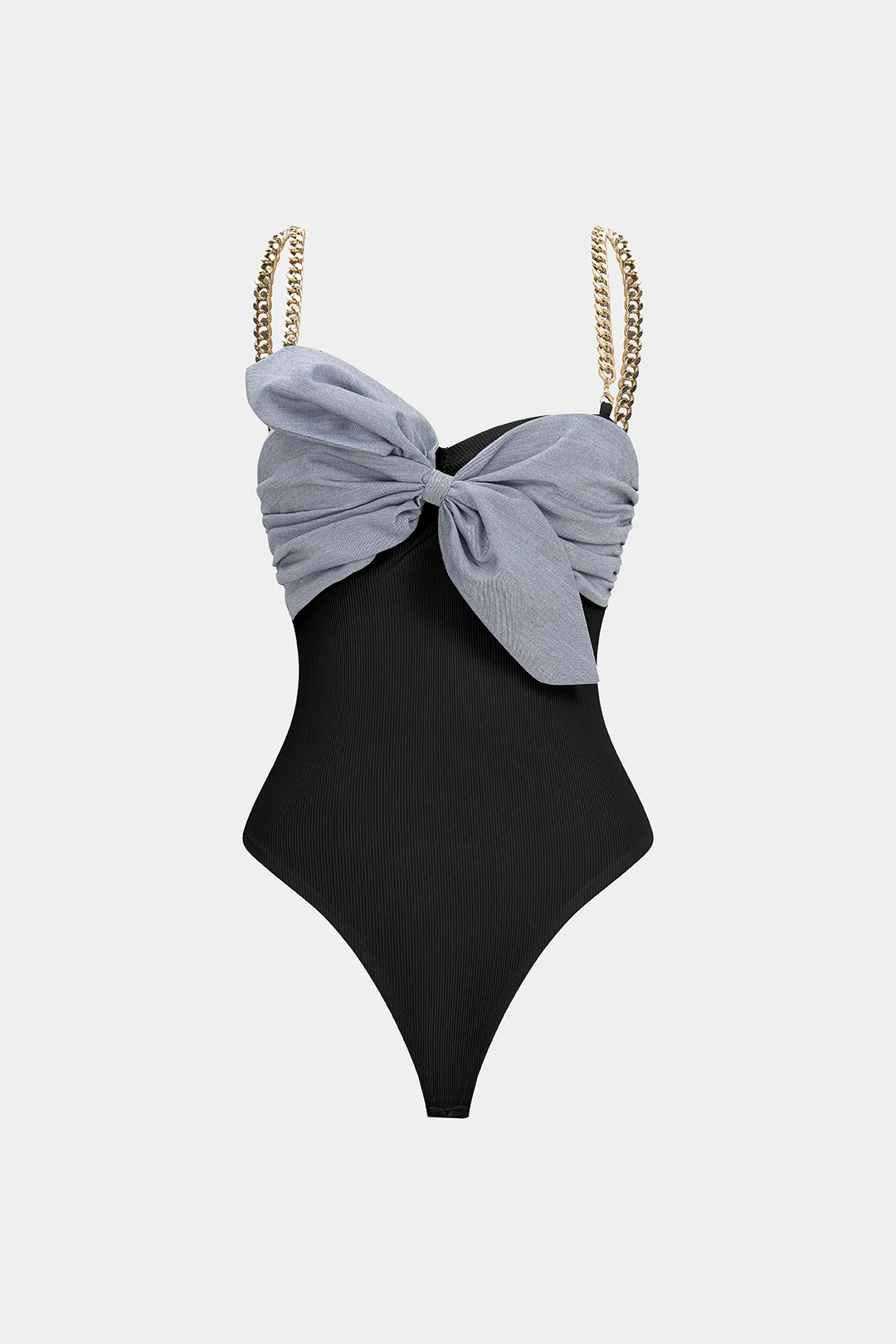 Patchwork Metallic Chain Knot Sleeveless Bodysuit - Image 7