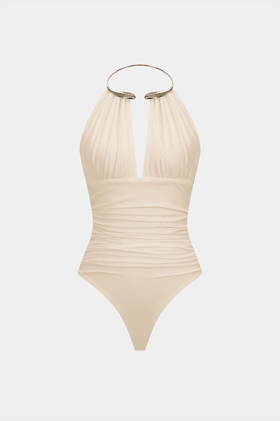 Metallic Decor Halter Neck Ruched Sleeveless Backless Bodysuit - Image 12