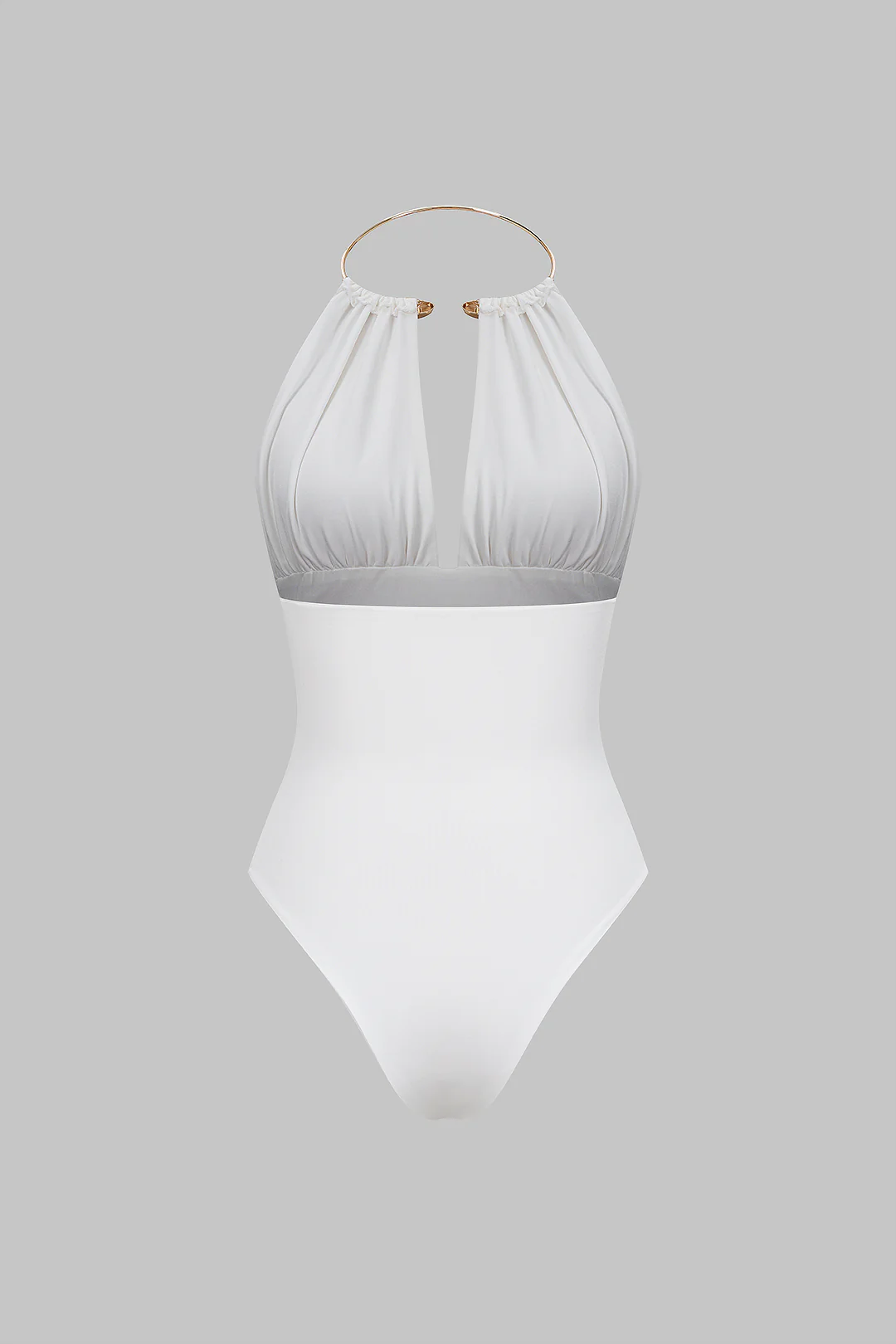 Metallic Decor Halter Neck Ruched Sleeveless Backless Bodysuit - Image 2