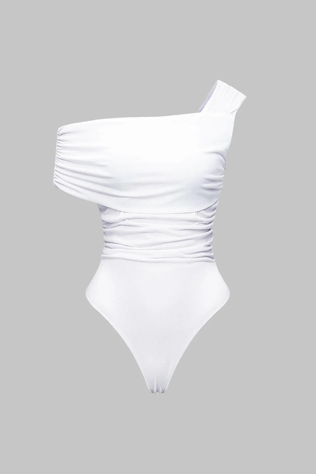 One Shoulder Asymmetrical Ruched Sleeveless Bodysuit