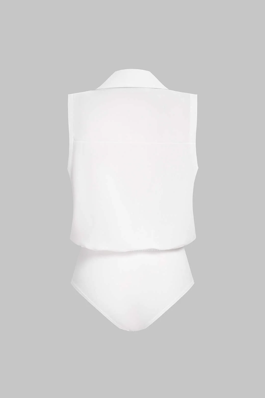 Solid Lapel V-Neck Sleeveless Bodysuit - Image 2