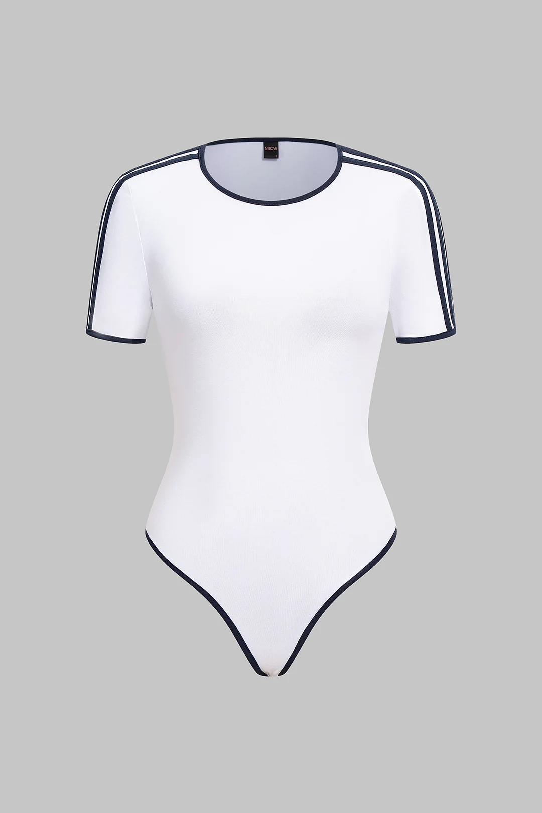 Contrast Striped Round Neck Short Sleeve Bodysuit