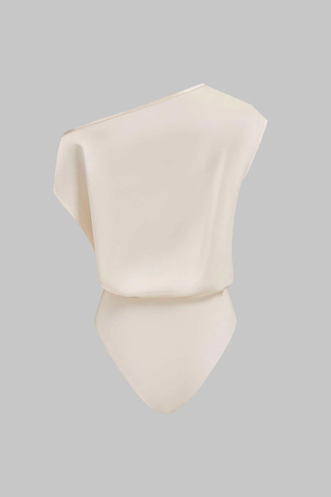 Satin Patchwork One Shoulder Ruched Sleeveless Bodysuit - Image 2