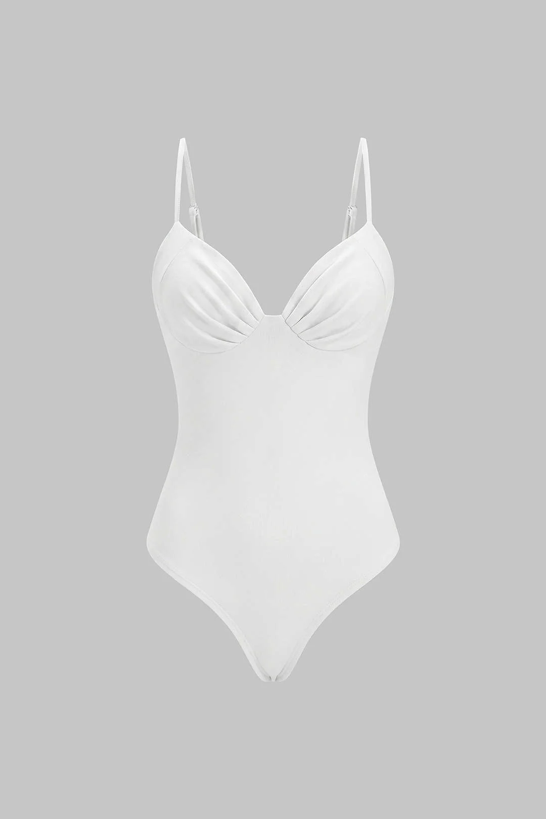 Solid V-Neck Ruched Sleveless Bodysuit - Image 4