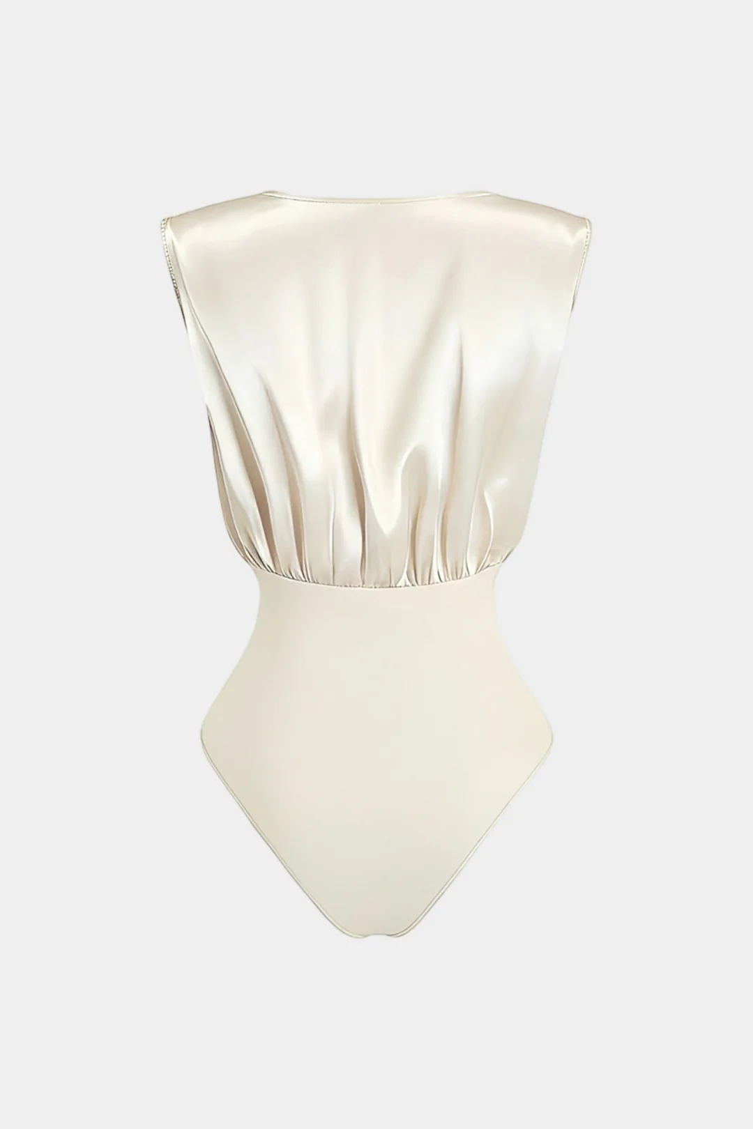 Patchwork Satin Draped Cowl Neck Sleeveless Bodysuit - Image 2