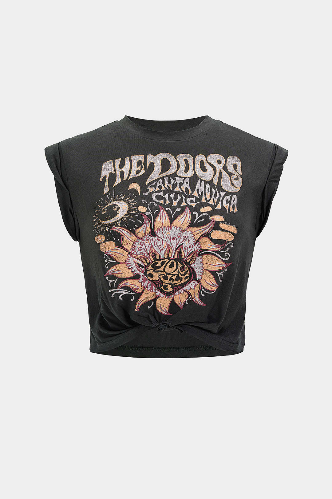 Flower Print Hem Knotted Short Sleeve T-Shirt - Image 5
