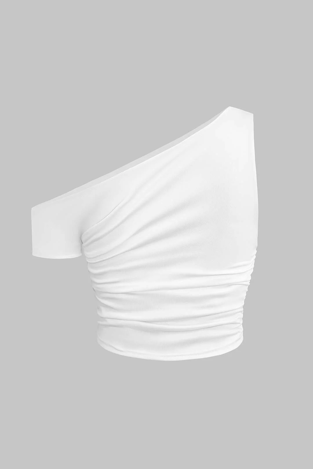 Solid One Shoulder Asymmetrical T-Shirt - Image 2