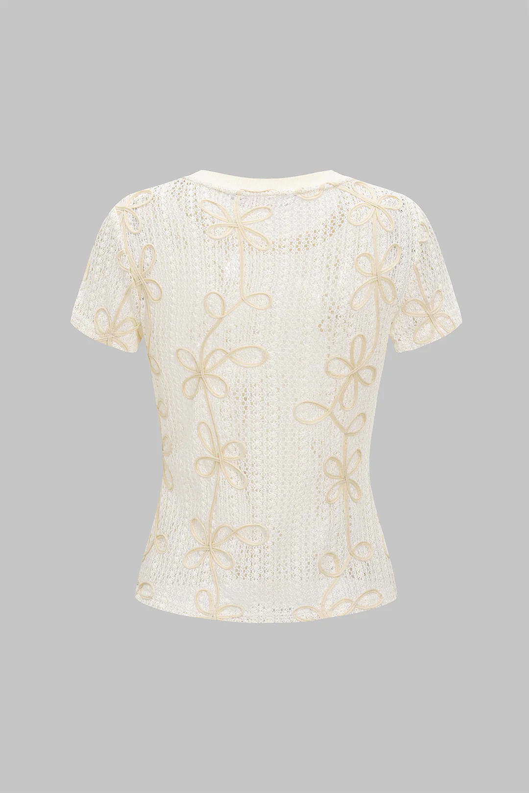 Hollow Out Applique Short Sleeve T-Shirt - Image 2