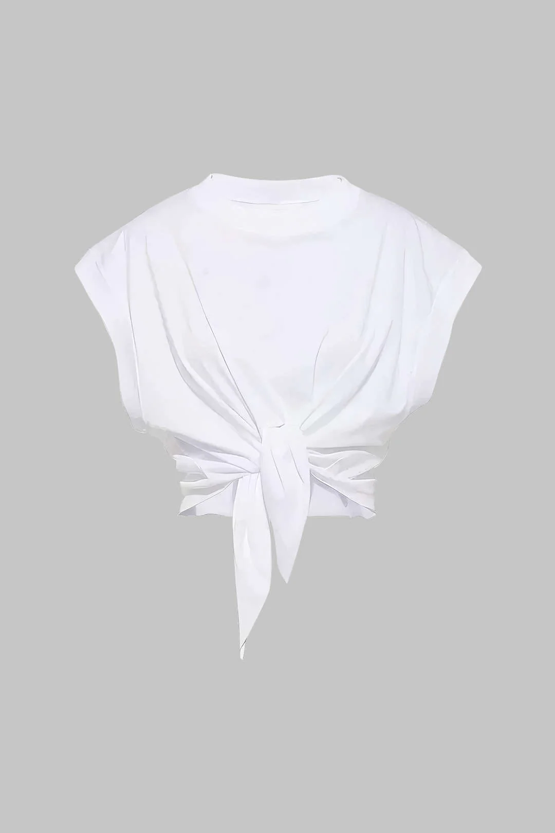 Solid Ruched Tie Front T-Shirt - Image 2