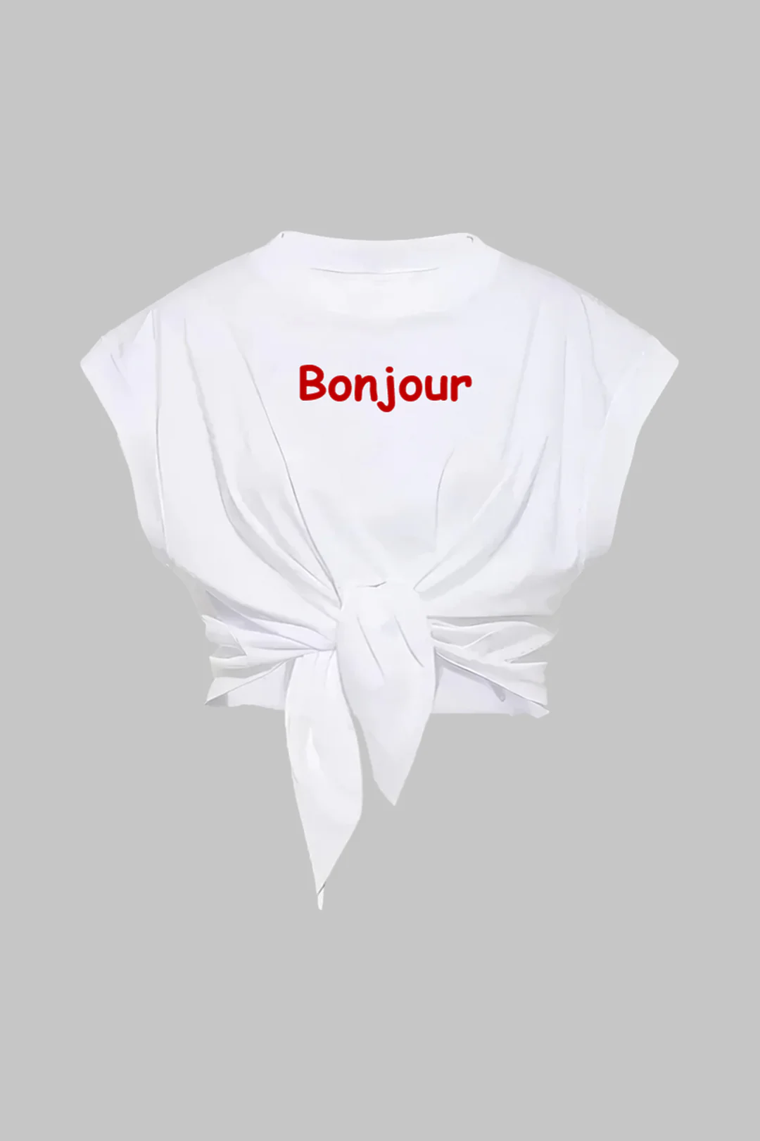 Plus Size Letter Print Tie Front Round Neck T-Shirt