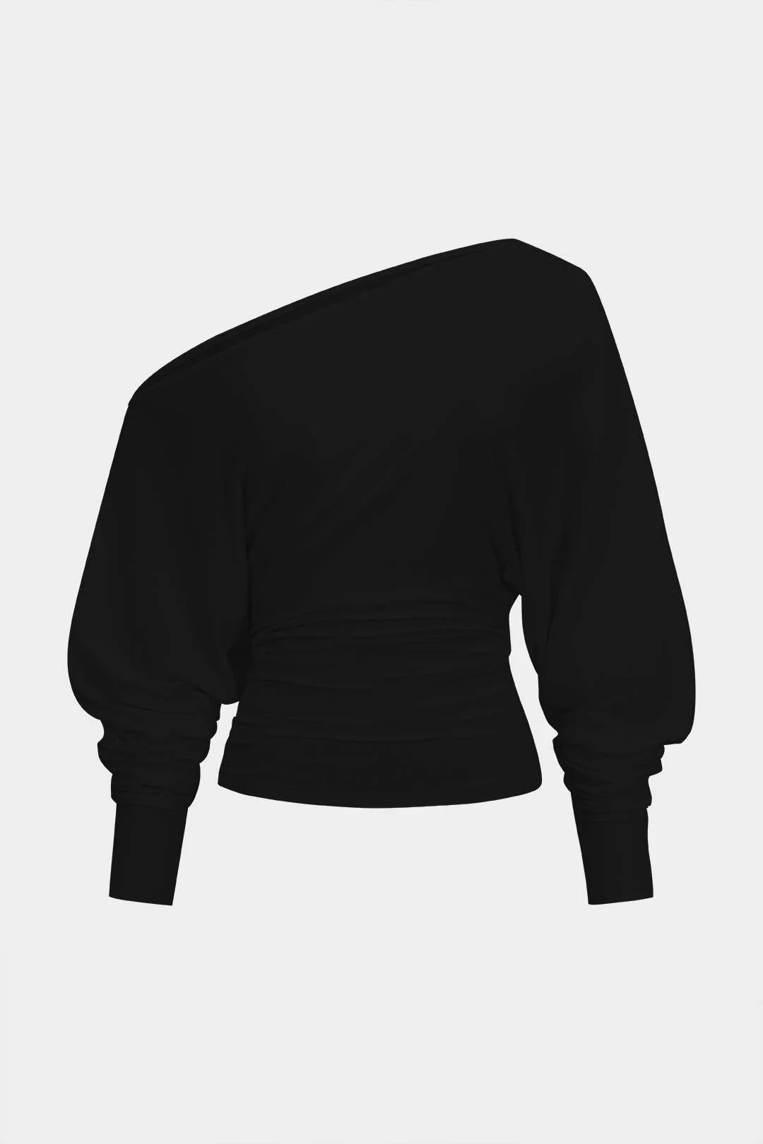 Cut Out One Shoulder Ruched Long Sleeve T-Shirt - Image 4