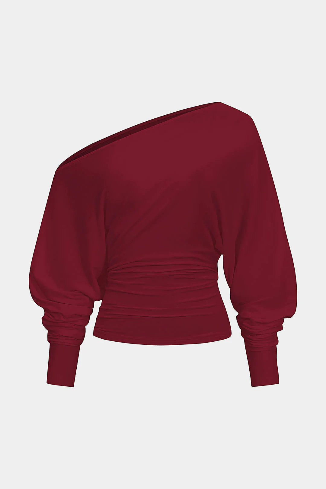 Cut Out One Shoulder Ruched Long Sleeve T-Shirt - Image 5