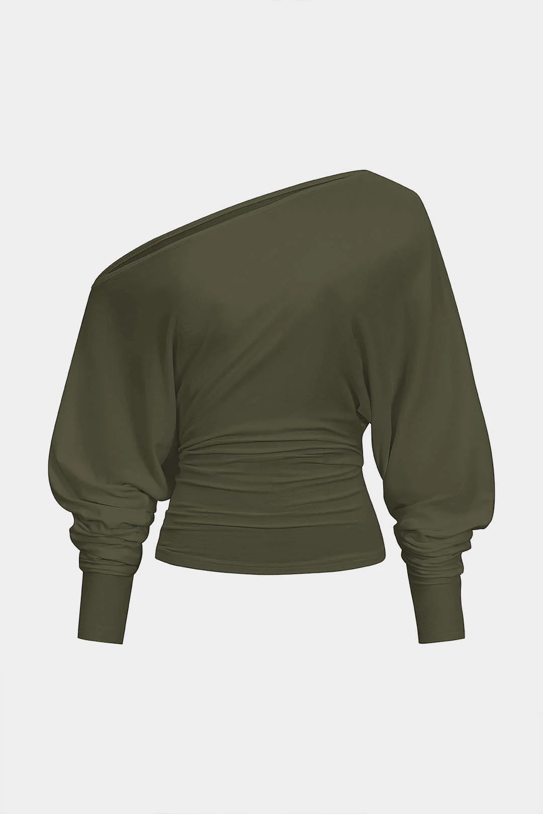 Cut Out One Shoulder Ruched Long Sleeve T-Shirt - Image 7