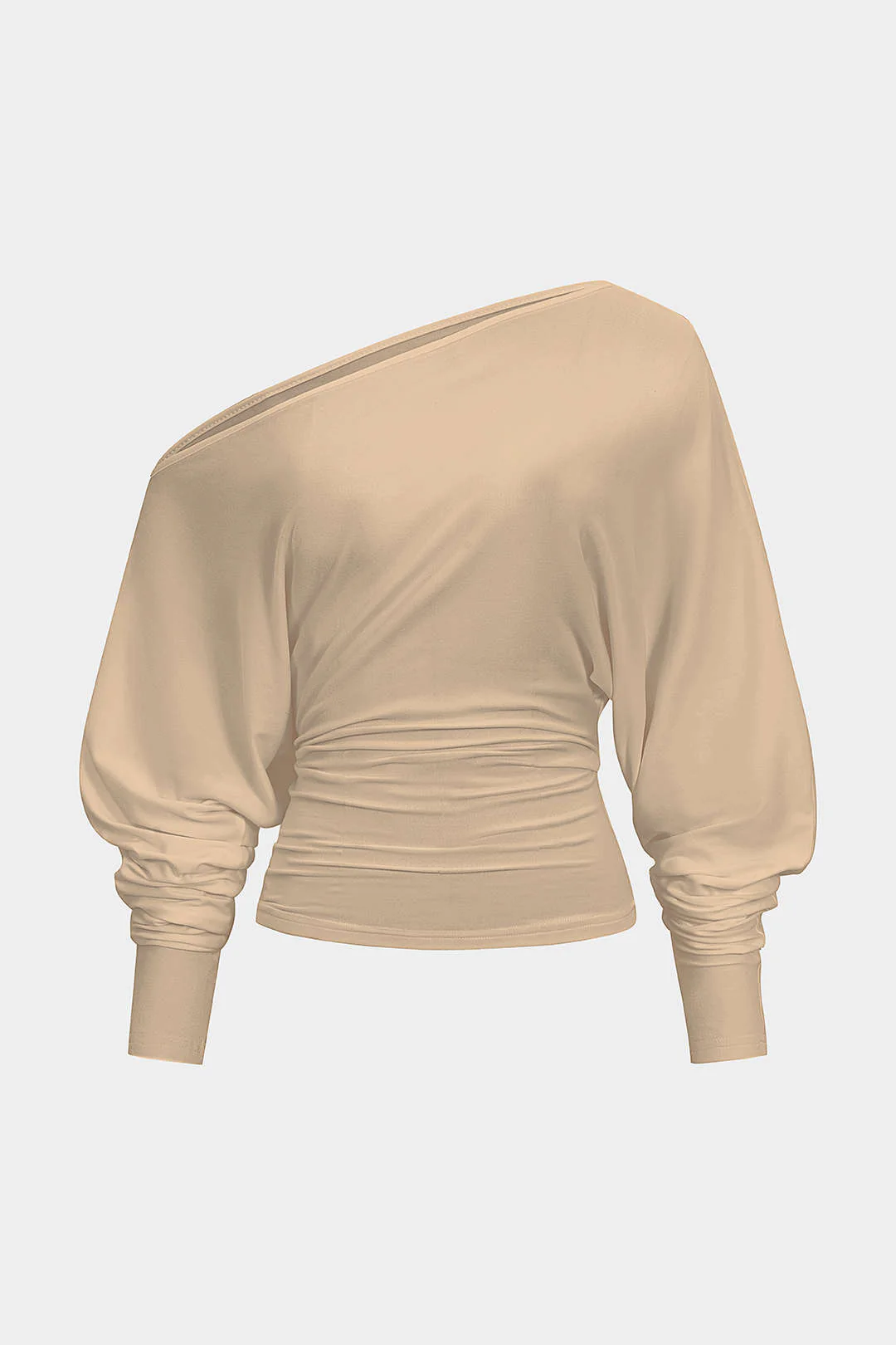 Cut Out One Shoulder Ruched Long Sleeve T-Shirt - Image 9