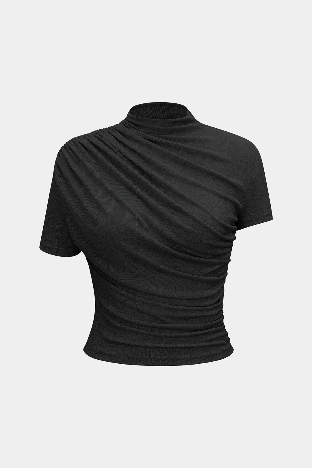 Mock Neck Ruched Short Sleeve T-Shirt - Image 5