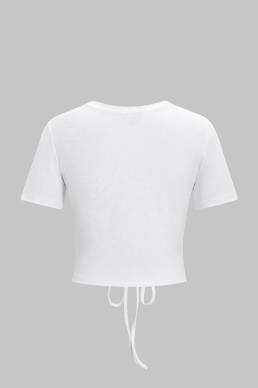 Coconut Palm Letter Print Round Neck Drawstring Ruched Short Sleeve T-Shirt - Image 2