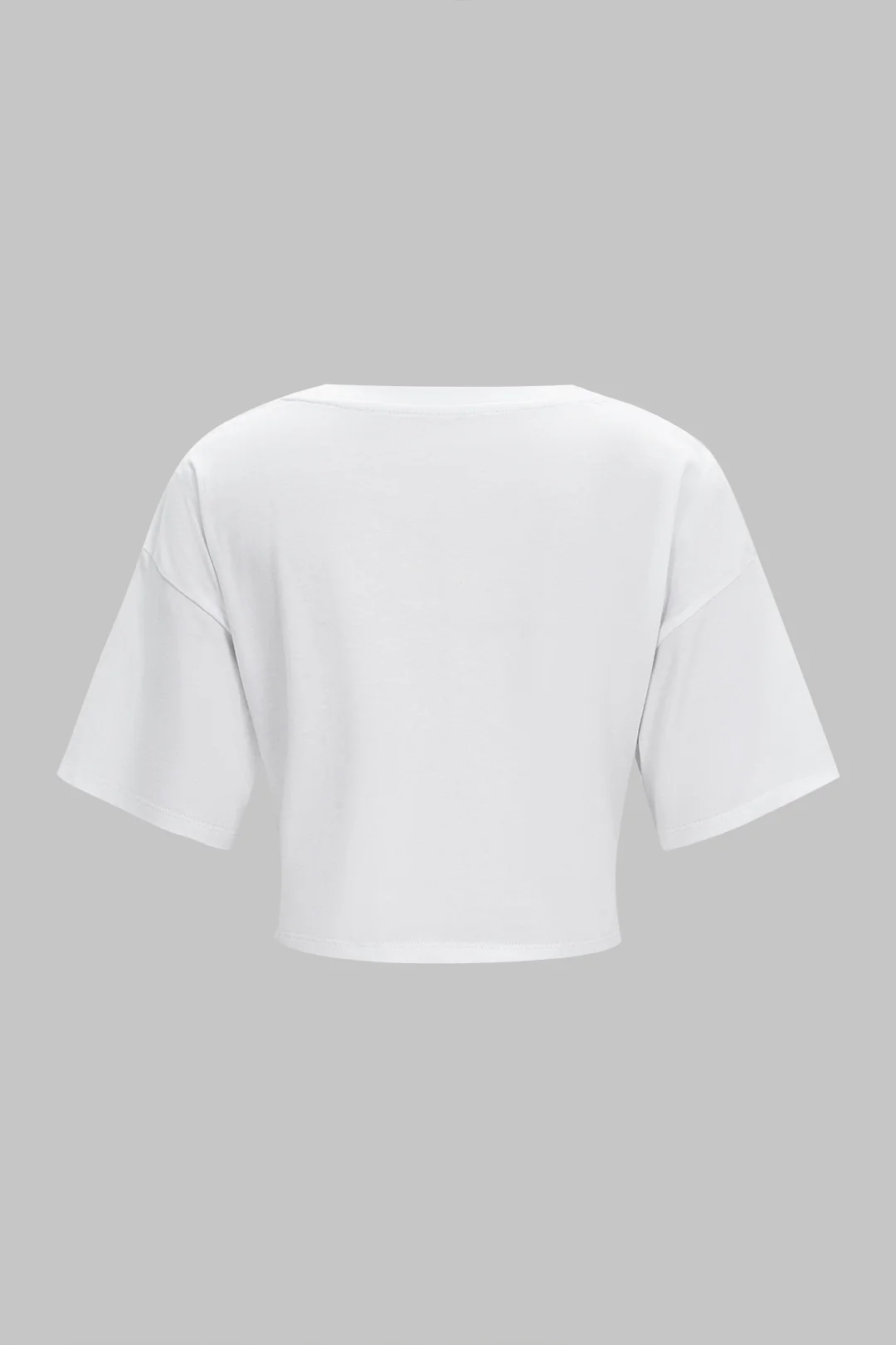 Letter Print Round Neck Tie-Up Short Sleeve T-Shirt - Image 2