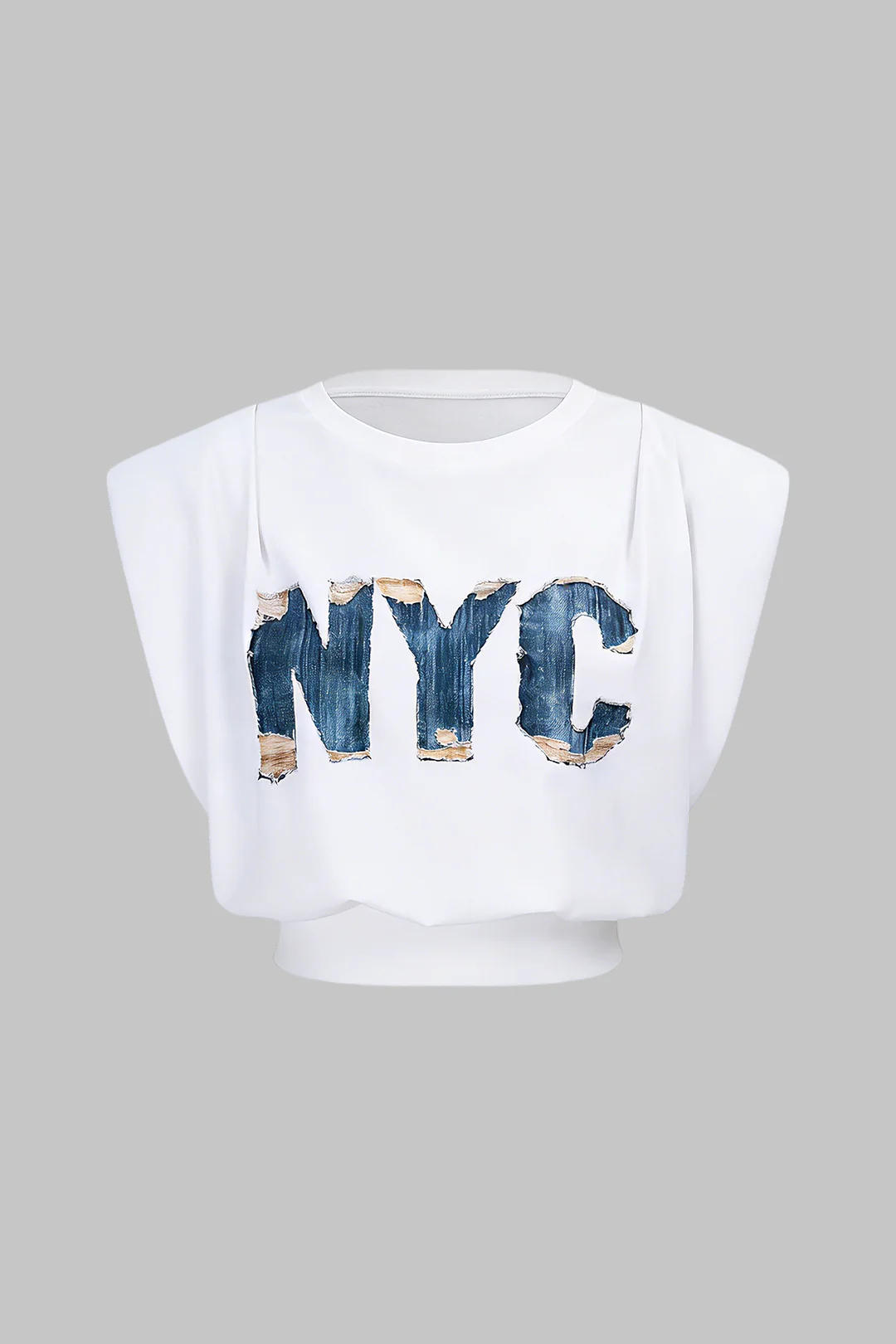 Letter Print Ruched Sleeveless T-Shirt - Image 5