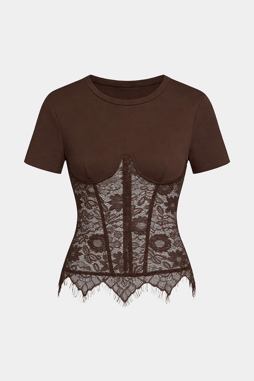 Lace Patchwork Round Sleeve Short Sleeve T-Shirt - Image 6