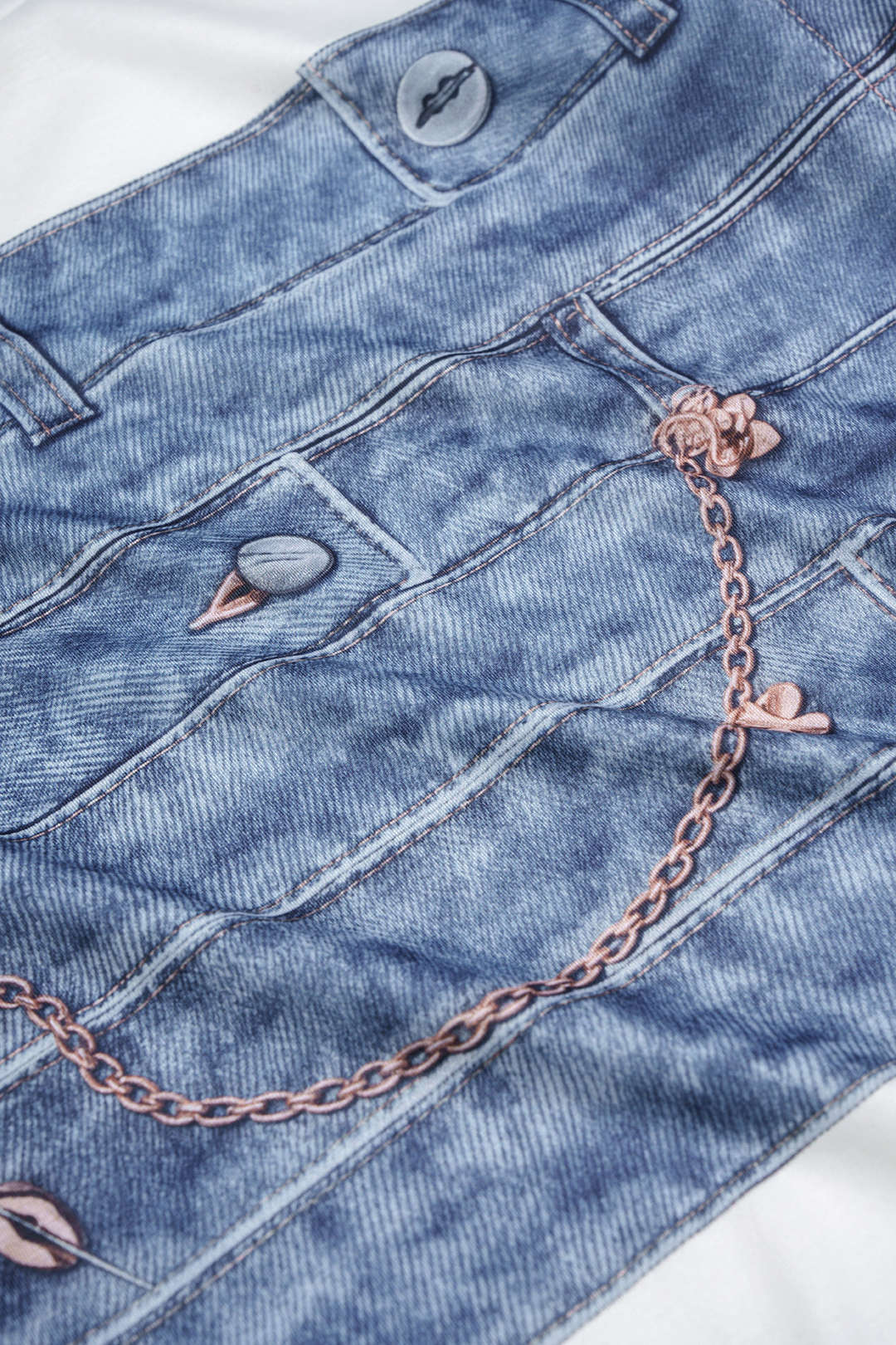 Denim Print Round Neck Short Sleeve T-Shirt - Image 3