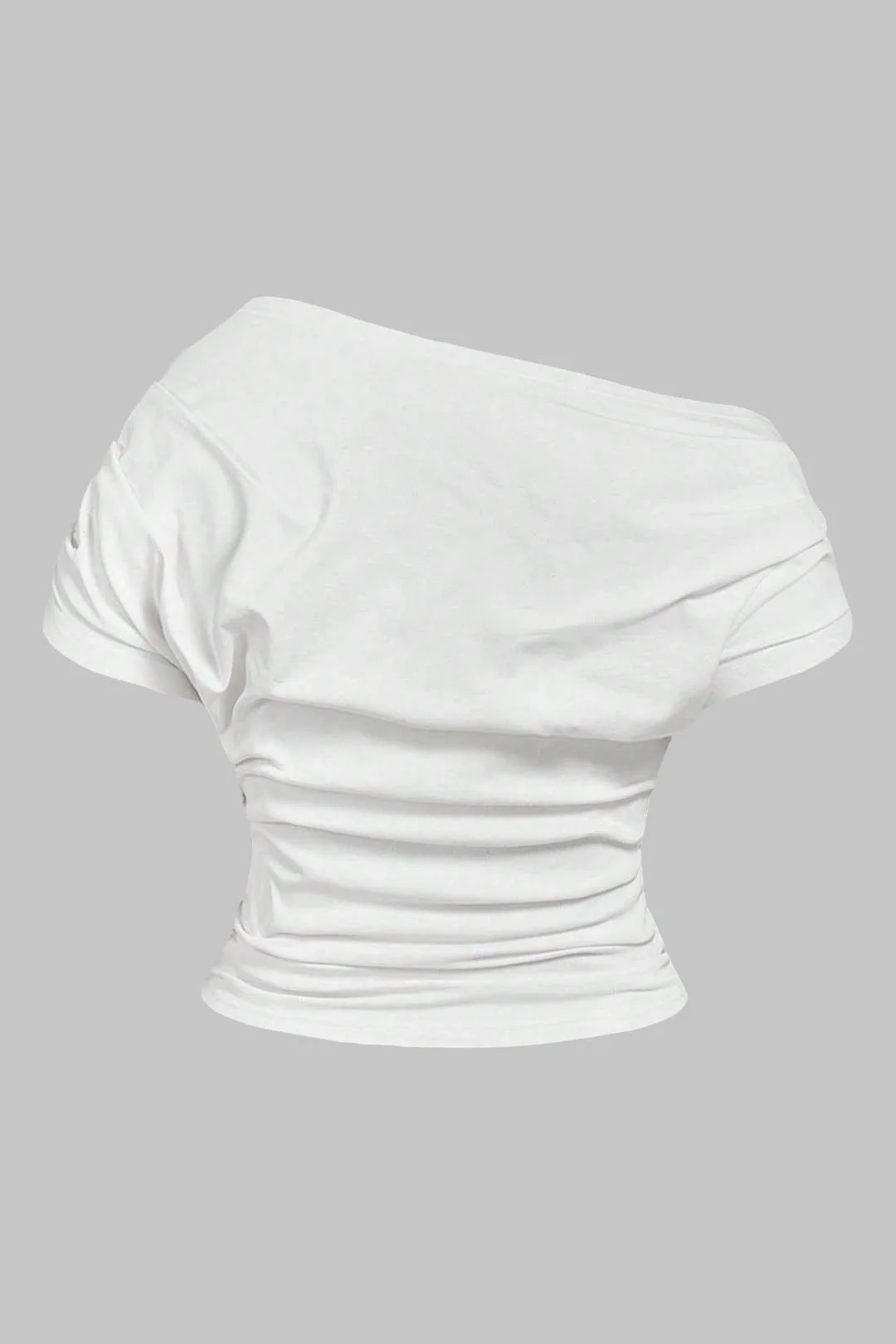 Plus Size One Shoulder Ruched Short Sleeve T-Shirt - Image 2