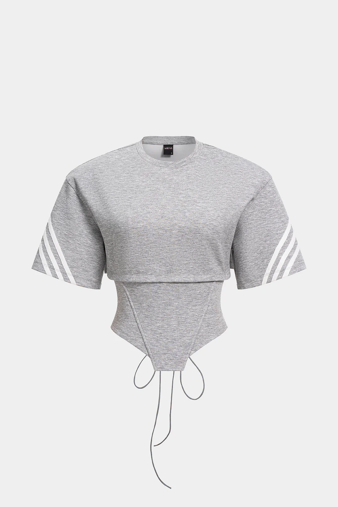 Striped Round Neck Tie Back Cut Out Short Sleeve T-shirt