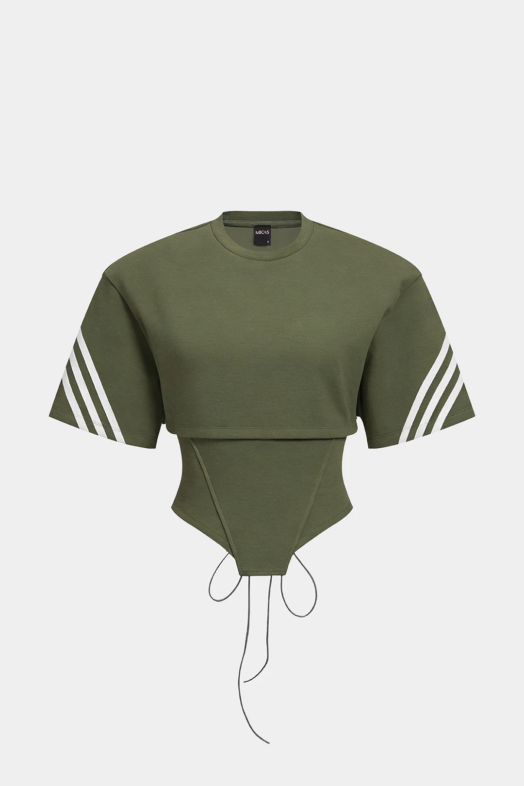 Striped Round Neck Tie Back Cut Out Short Sleeve T-shirt - Image 10