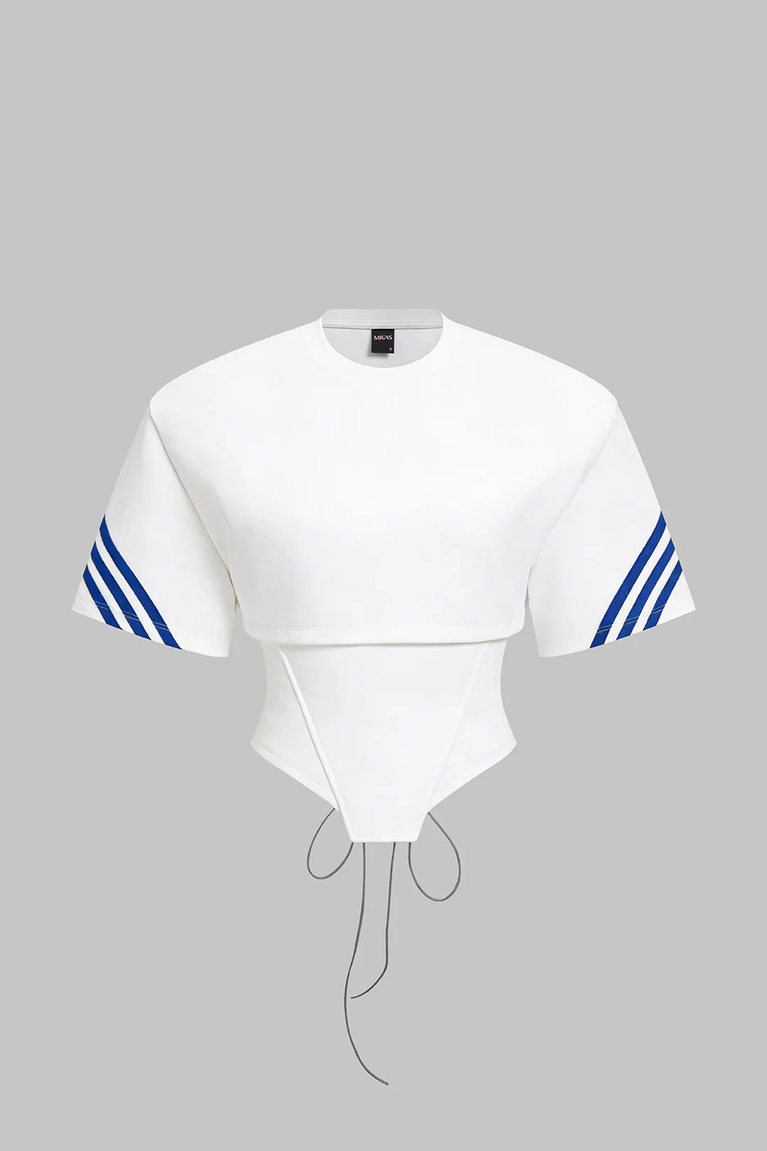Striped Round Neck Tie Back Cut Out Short Sleeve T-shirt - Image 7