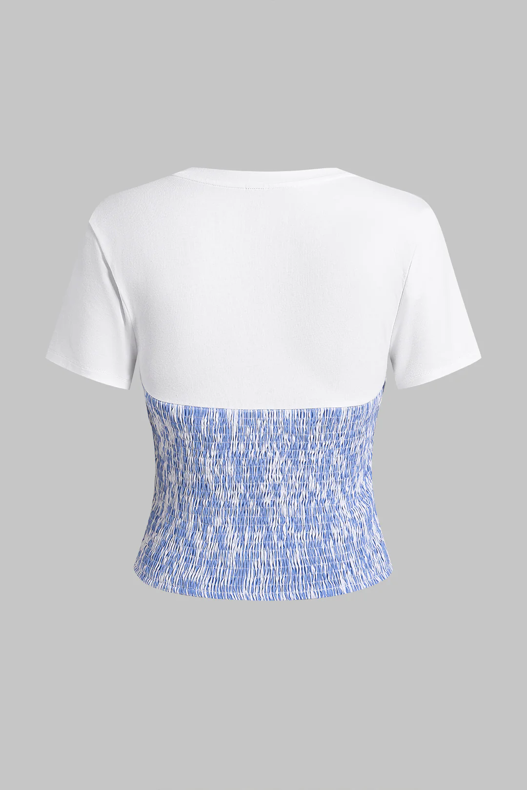 Stripes Print Patchwork Knotted Short Sleeve T-Shirt - Image 2