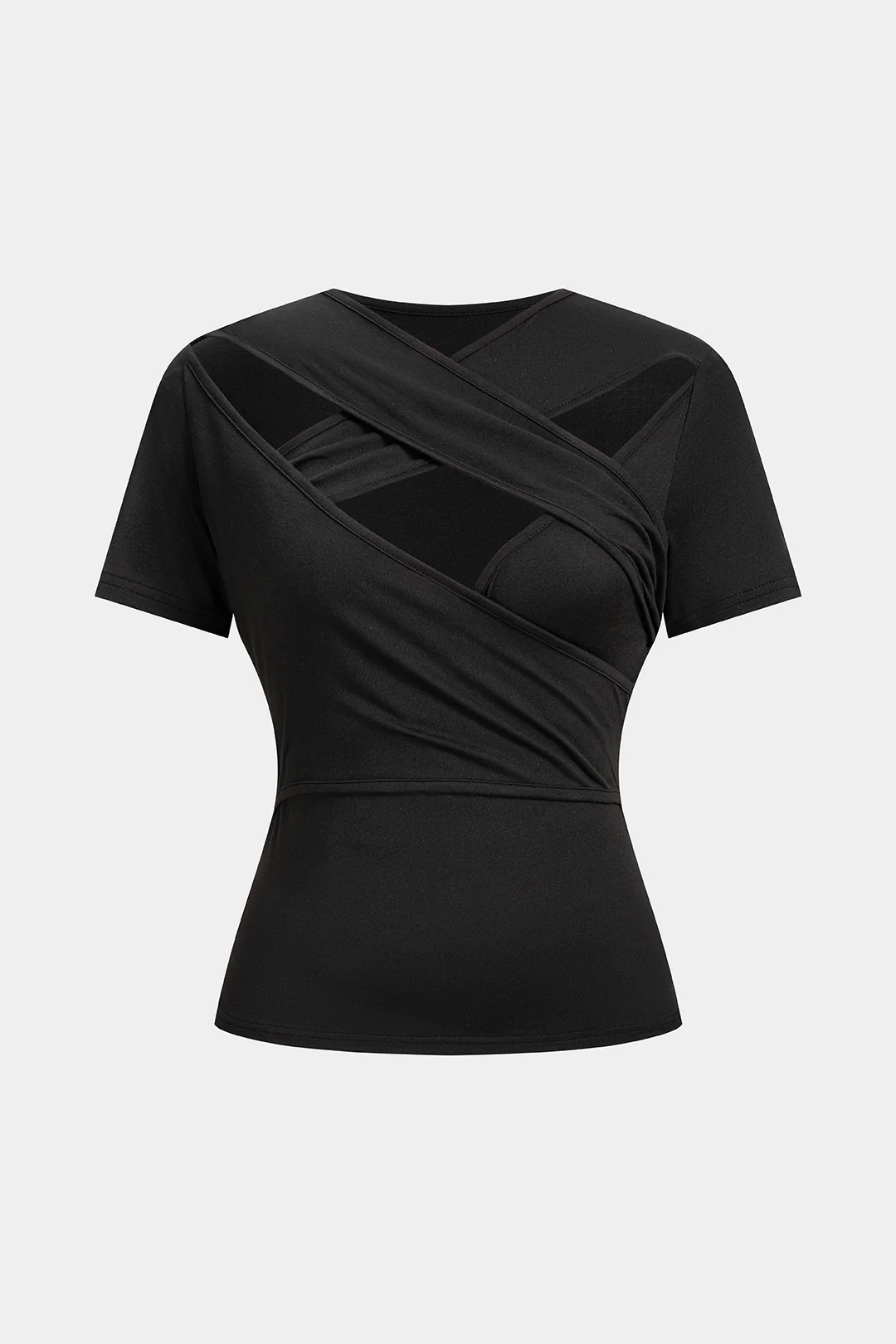 Crossed Asymmetrical Cut Out Short Sleeve T-Shirt