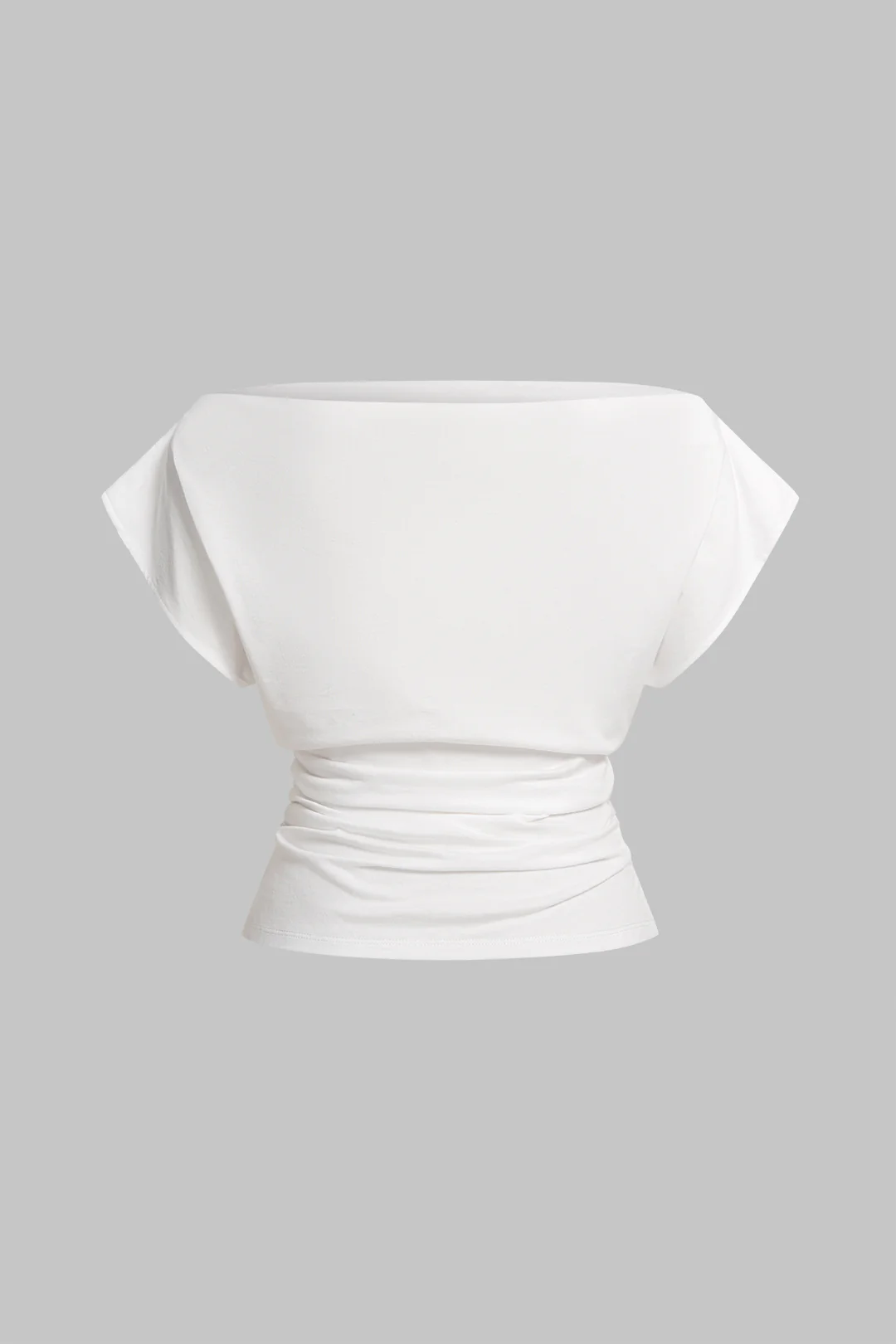 Solid Off Shoulder Ruched Short Sleeve T-Shirt - Image 2