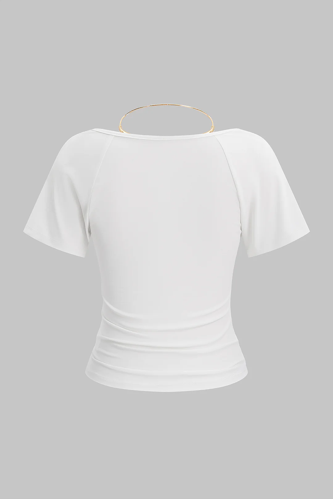 Metallic Draped Cowl Neck Short Sleeve T-Shirt - Image 2