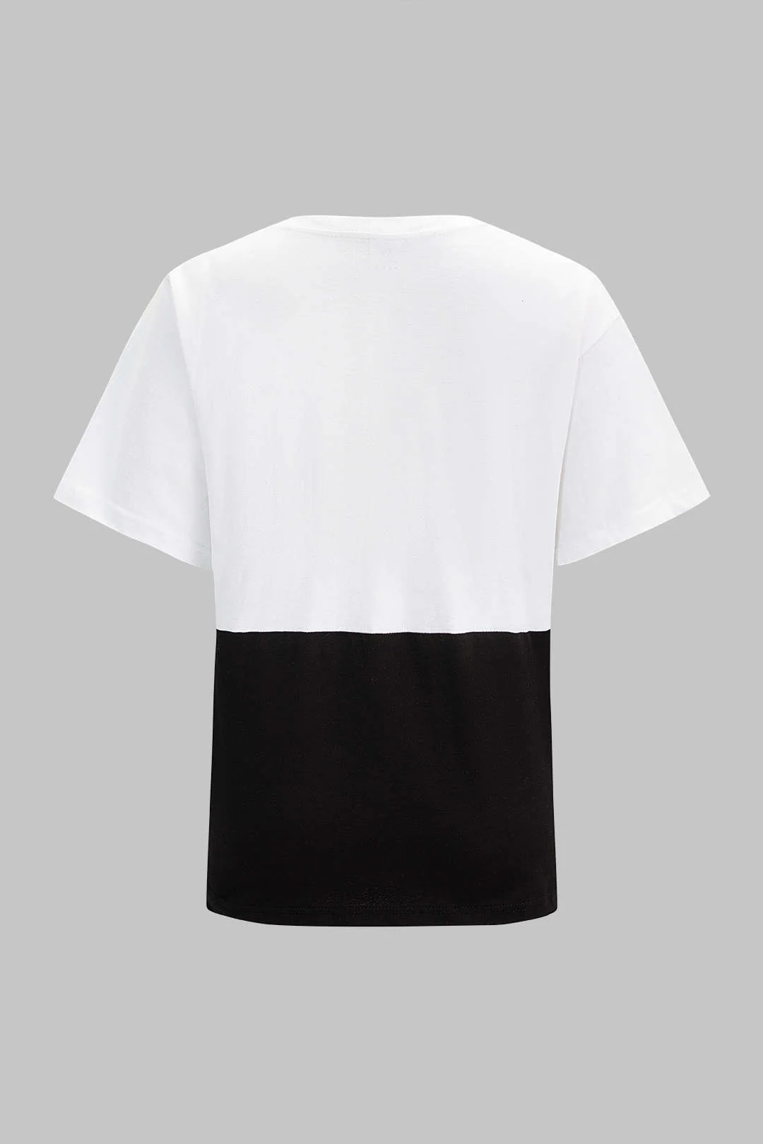 Contrast Lace Patchwork Round Neck Short Sleeve T-Shirt - Image 5