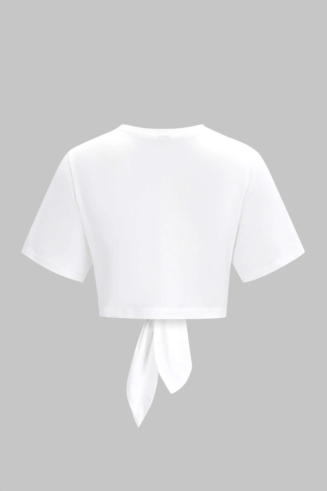 Metallic Chain Round Neck Tie-Up Short Sleeve T-Shirt - Image 3