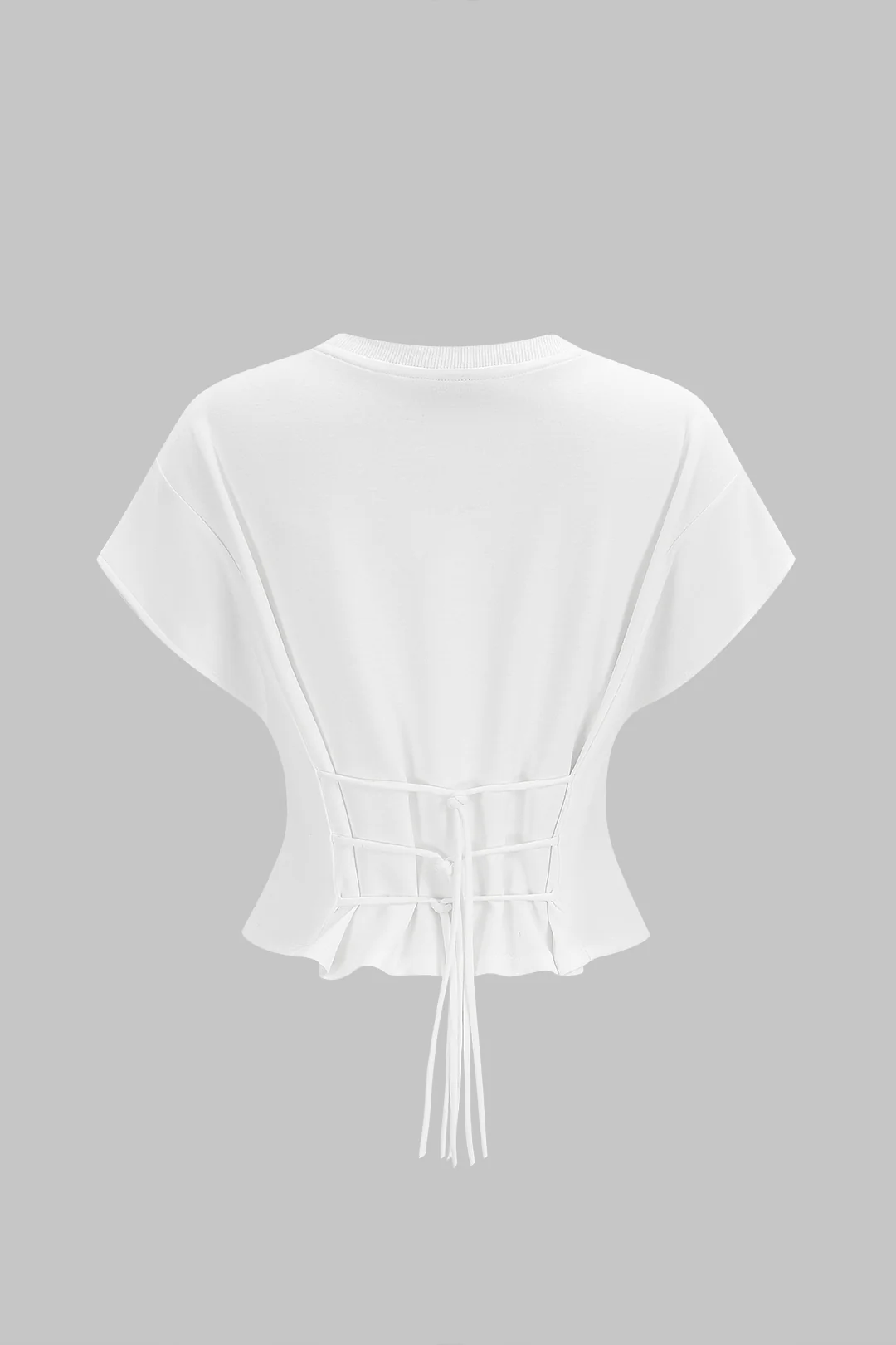 Round Neck Tie-Up Short Sleeve T-Shirt - Image 2