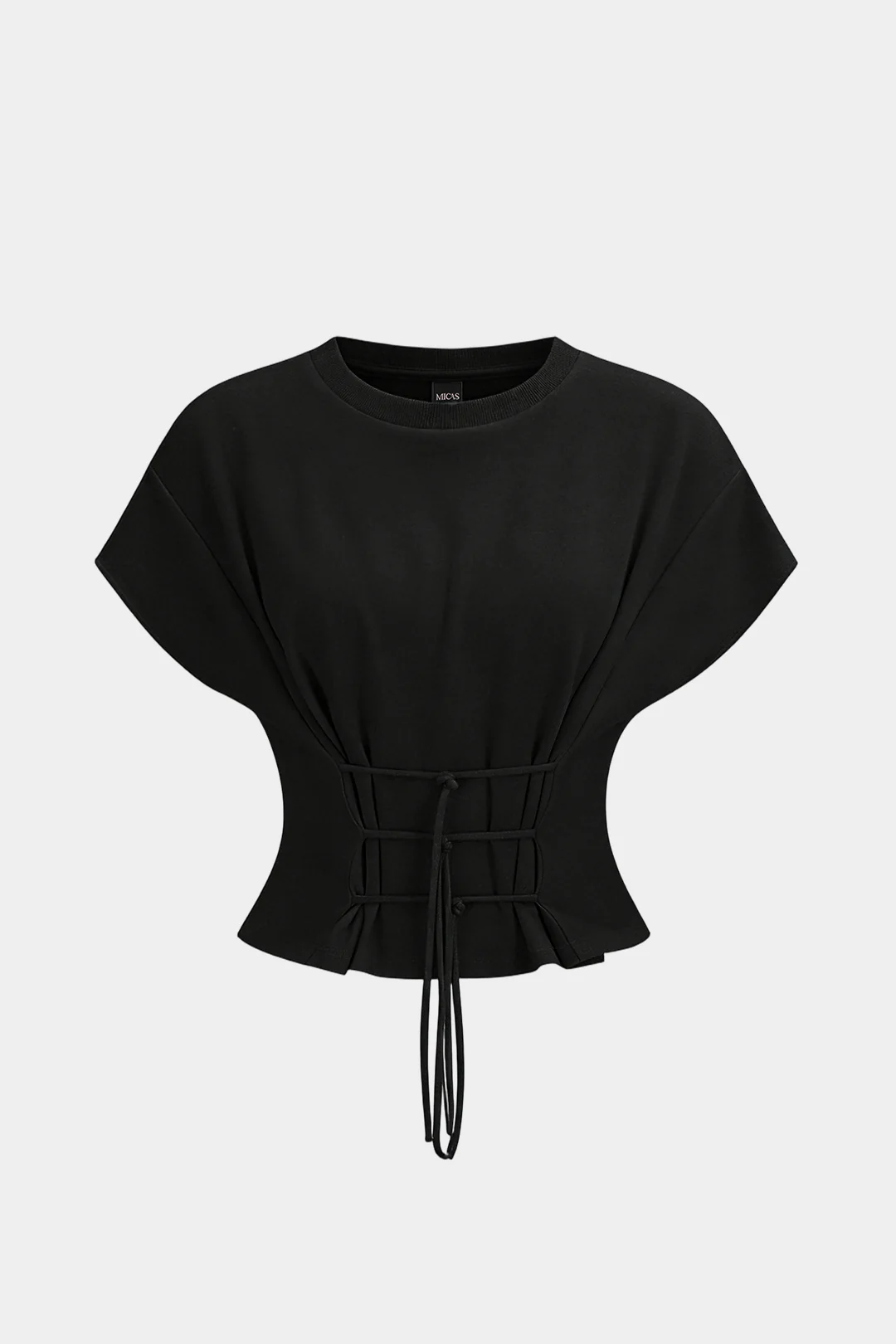 Round Neck Tie-Up Short Sleeve T-Shirt - Image 4