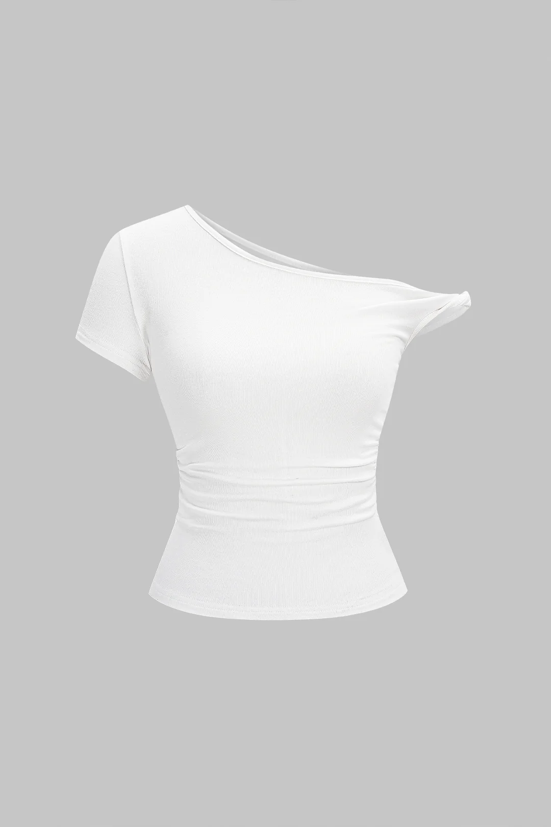 One Shoulder Twist Knot Asymmetrical Short Sleeve T-Shirt