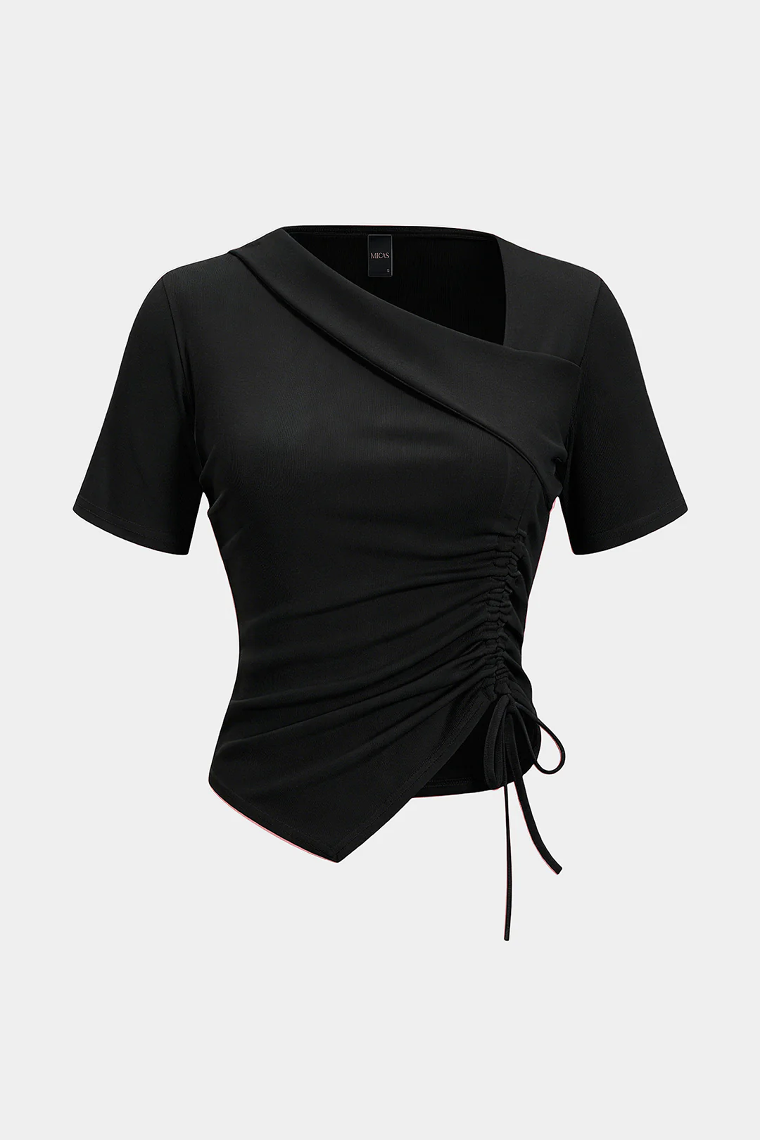 Asymmetrical Drawstring Short Sleeve T-Shirt - Image 5