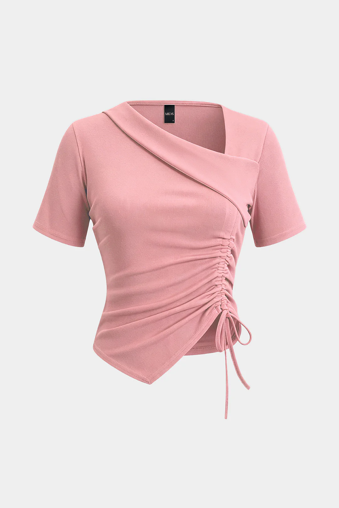 Asymmetrical Drawstring Short Sleeve T-Shirt - Image 6