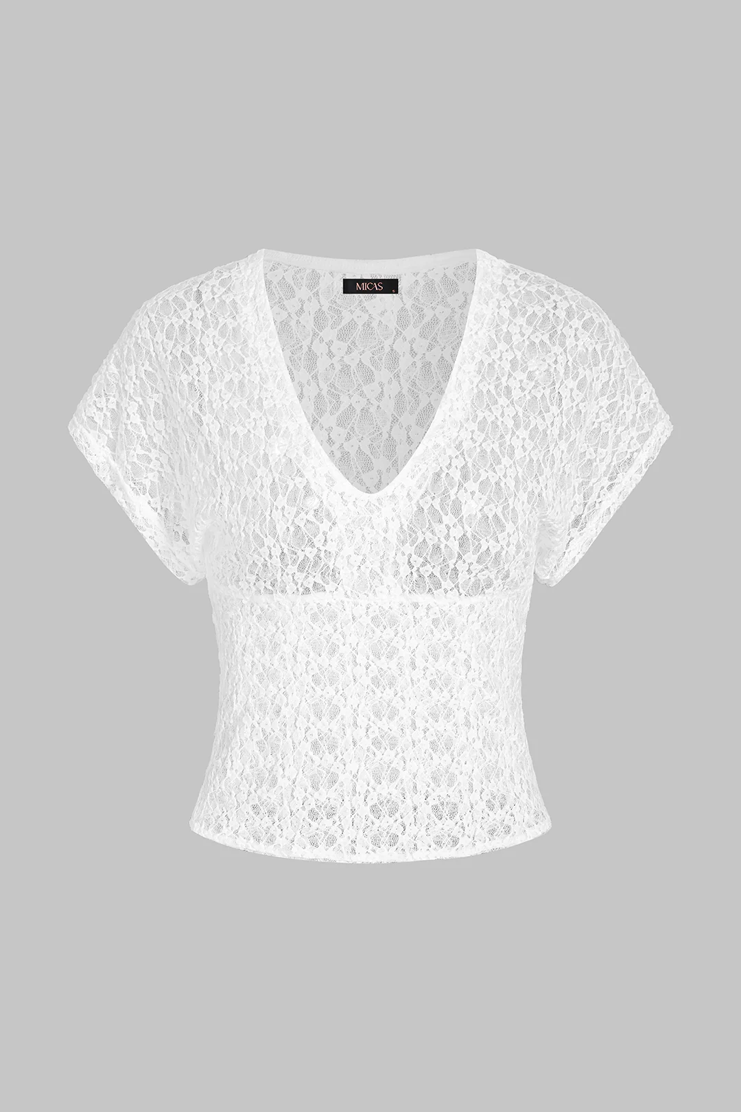 Lace V-Neck Hollow Out Short Sleeve T-Shirt