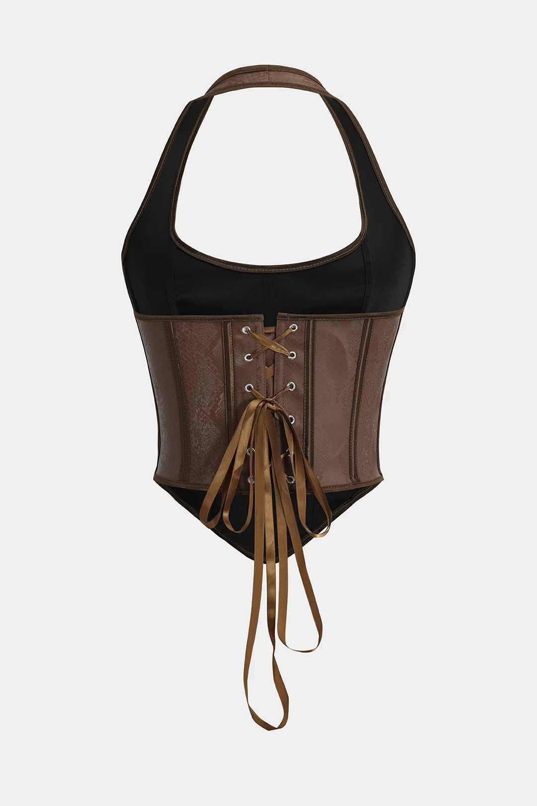 Snake Skin Faux Leather Tie-Up Corset Cami Top - Image 2
