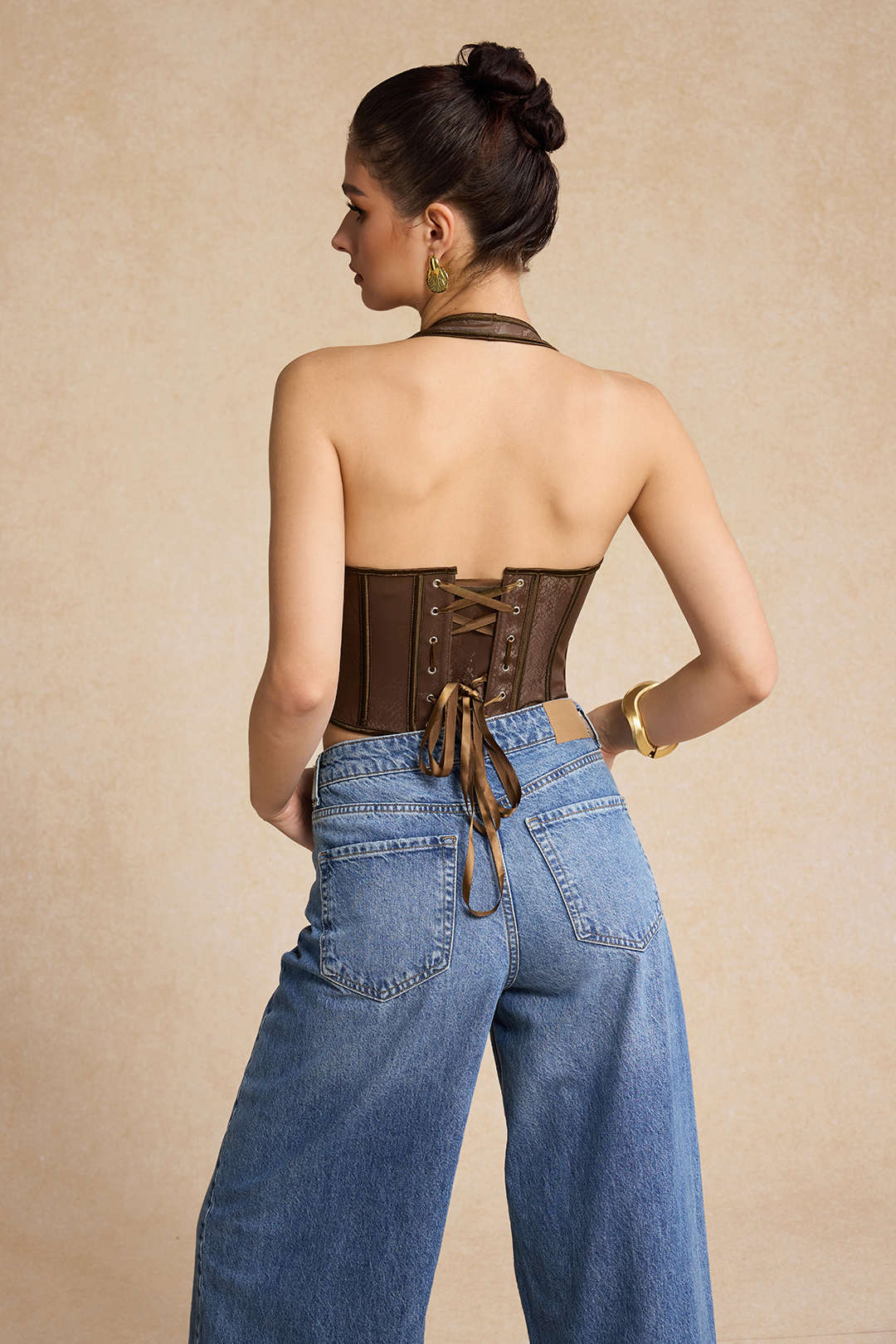Snake Skin Faux Leather Tie-Up Corset Cami Top - Image 8